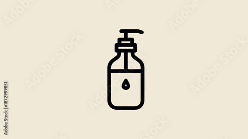 Pump bottle icon with liquid drop. Outline vector graphic for soap, sanitizer, or lotion dispenser, hygiene and beauty care