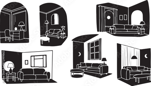 Living Room Interior Design Ideas in Black and White Style