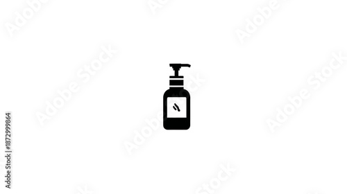 Minimalist black silhouette icon of a pump bottle dispenser, perfect for liquid soap, hand sanitizer, lotion, or cosmetic product packaging.
