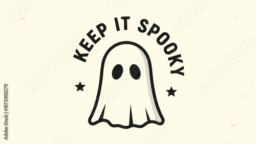 Cute Cartoon Ghost "Keep It Spooky" Text for Halloween Celebration