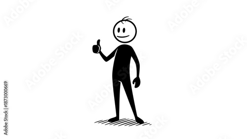 Happy Stick Figure Man Giving Thumbs Up for Approval on Isolated White Background