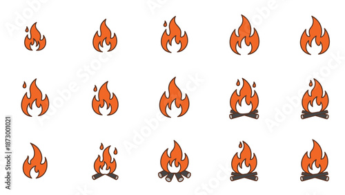Set of Fire Icons and Campfire Illustrations.