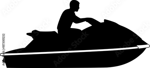 jet ski black silhouette vector, Simple silhouette Design vector icon with white background. Water transportation vector illustration
