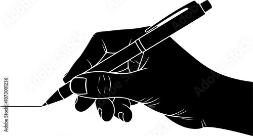 Minimalist black pen silhouette writing or drawing with white background

