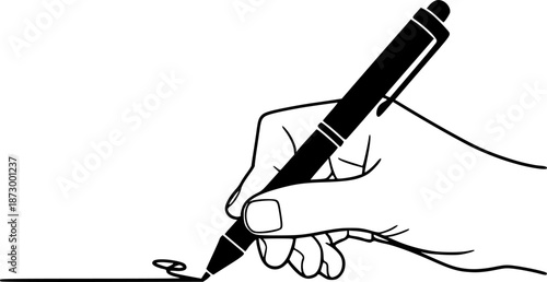 Minimalist black pen silhouette writing or drawing with white background
