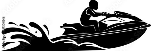 jet ski black silhouette vector, Simple silhouette Design vector icon with white background. Water transportation vector illustration
