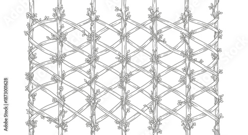 Intricate woven pattern design featuring interlaced branches and floral motifs, suitable for backgrounds