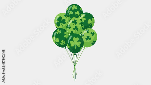 A festive bunch of green shamrock balloons floating in the air