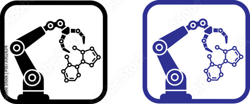 Robotic arm assembling molecular structure in a modern lab setting, symbolizing innovation and technological advancement