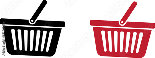 Shopping baskets in black and red on white background