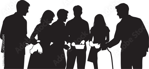 Silhouette of business people shaking hands in a meeting