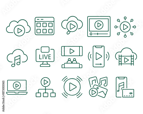 Cloud Computing and Technology Outline Icons Set