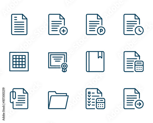Document, File and Report Management Line Icons Set
