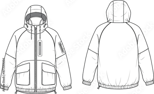 Men short sleeve casual shirt technical fashion illustration, front and back view, classic apparel design template, everyday topwear, cad drawing flat vector