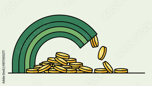 Coins overflowing from a rainbow graphic illustration