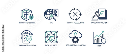 Abstract icons representing technology security and business concepts