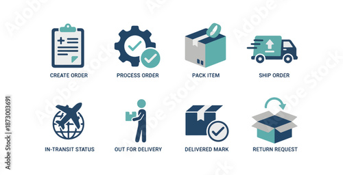 Delivery and logistics icons set