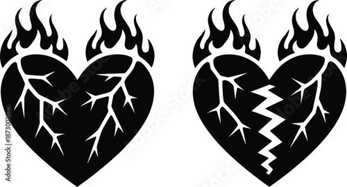 “Black Anatomical Human Heart Vector Set – Medical, Love, Cardiology and Tattoo Style Illustration”