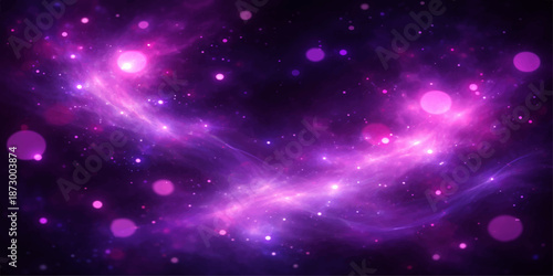 Abstract cosmic space background with bright purple nebula, starry night sky, and deep blue galaxy light