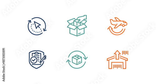 Set of abstract delivery and logistics symbols isolated on black background