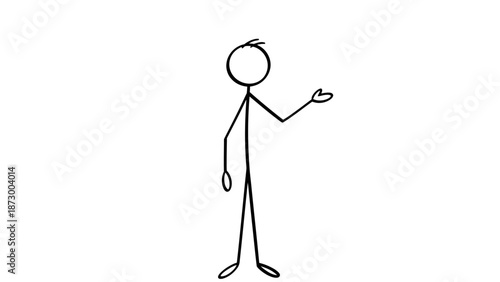 Stick Figure Character Standing and Gesturing to Present or Explain Something in Bright Studio