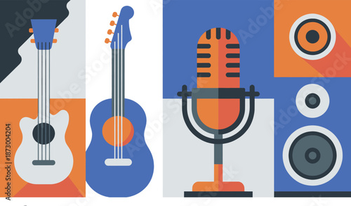 “Colorful Pop Art Electric Guitars Set – Retro Music Instrument Illustration for Rock, Jazz, Blues and Modern Music Design”