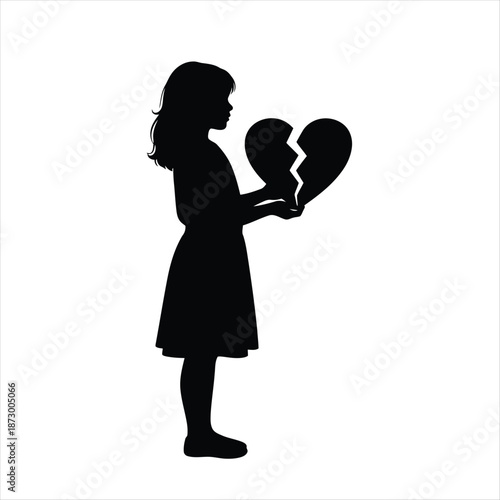 Girl Holding Half Heart Silhouette