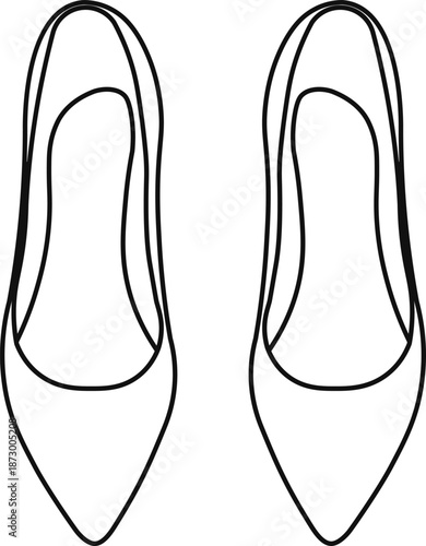 Pair of women high heels shoes. Line silhouette. Vector.