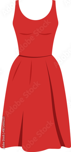 Stylish red dress. Vector illustration.