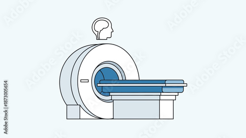 MRI Scanner with Human Head and Brain Icon, Medical Imaging Technology Concept