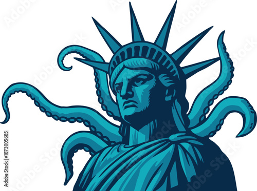 Ominous statue from alternate reality, conspiracy theory. Vector