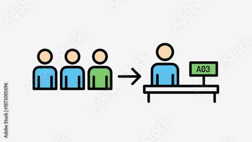 Queueing For Service: People Waiting in Line for a Counter with a Display