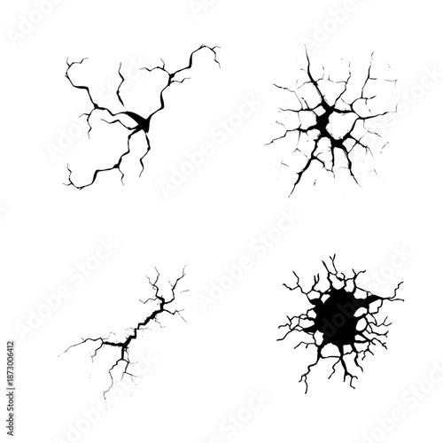 Set of Black Crack and Fracture Overlays
