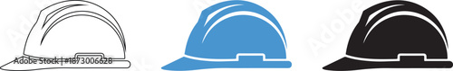 Three Hard Hat Icons in White Blue and Black for Safety