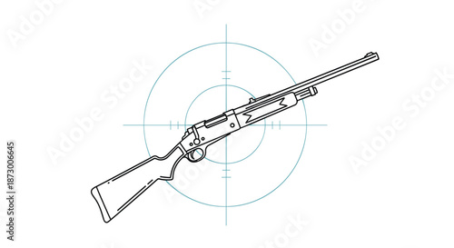 Black and white line drawing of a hunting rifle positioned within a target crosshair symbol to represent precision shooting or outdoor sport.