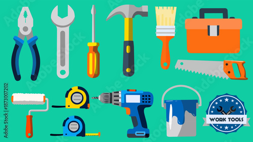 Hand Tools Collection in Flat Style for Construction Projects Set