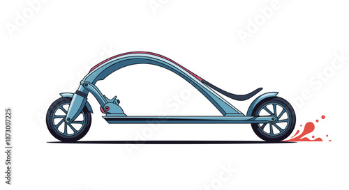 Futuristic blue kick scooter with large black wheels and streamlined frame design, vector illustration on white background.