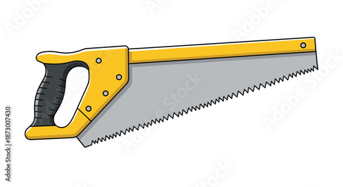 Hand saw with a bright yellow handle and a sharp serrated steel blade, used for woodworking and manual cutting tasks.