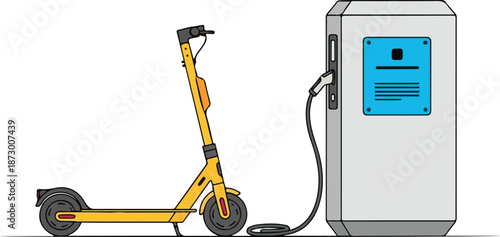 Electric scooter charging at station.
