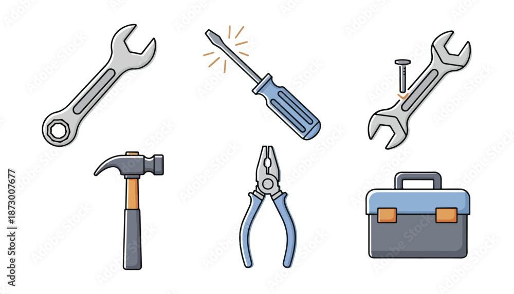 Fototapeta premium Collection of hand tools on black background