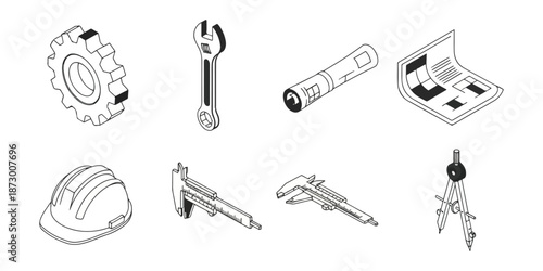 Engineering and construction tools set isolated vector illustration