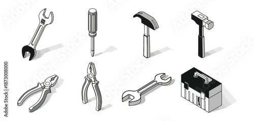 Isometric tools collection illustration
