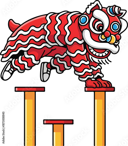 Colorful Lion Dance Performance Art Character.