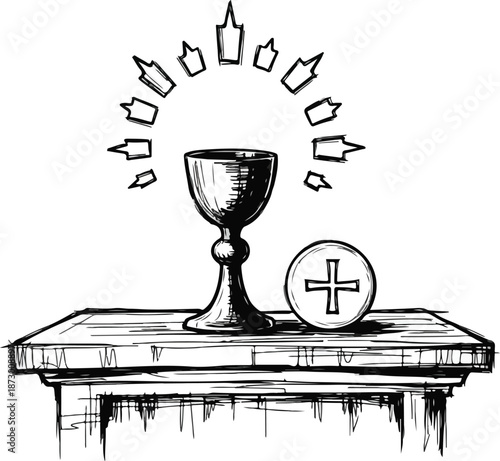 Christian Holy Communion Chalice and Host Symbol.