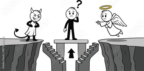 Man choosing between angel and devil.