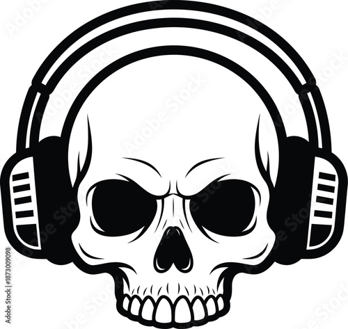 Skull Headphones Music Vector Illustration