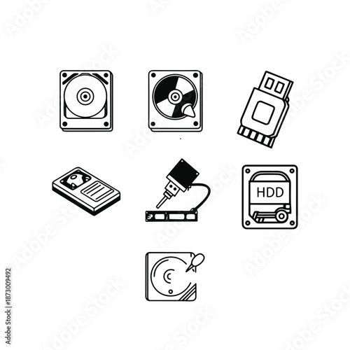 Computer Storage Devices Set hard drive USB flash drive memory card