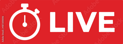 Live Broadcast Icon with Stopwatch Symbol on Red Background.