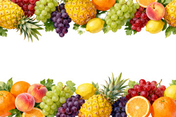 Fresh Mixed Fruits Border Arrangement on White Background