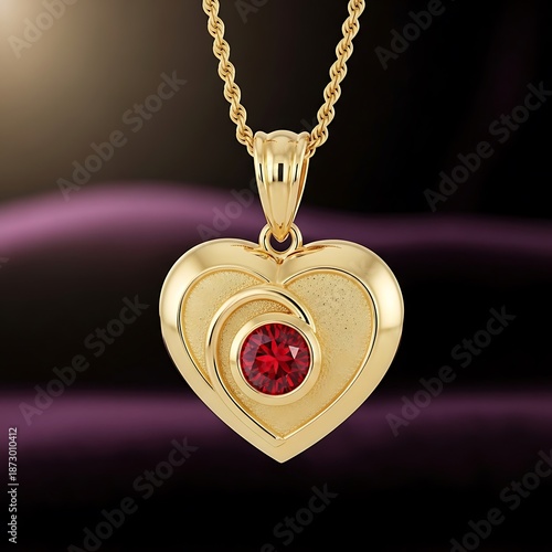 Wallpaper Mural Golden heart pendant with a sparkling red gemstone adorns a chain. Torontodigital.ca